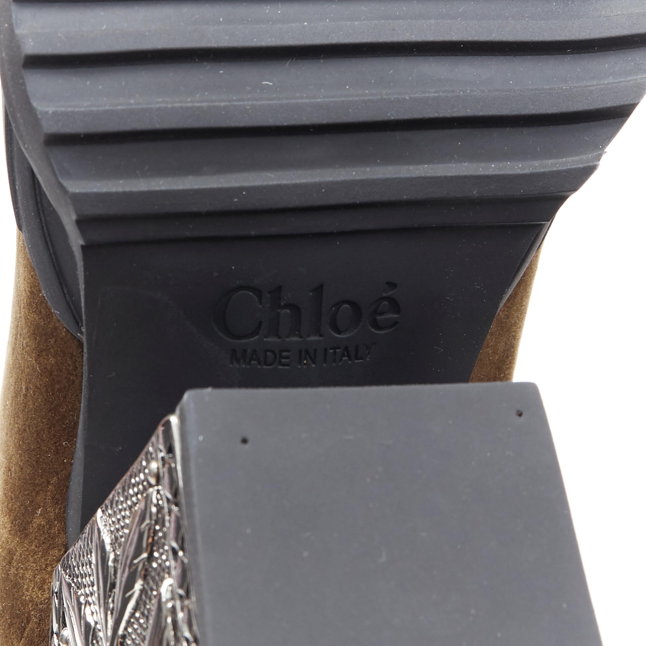 new CHLOE Runway Rylee dark green velvet baroque metal heel rubber toe boot EU37 4