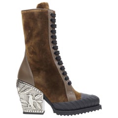 nuovo CHLOE Runway Rylee verde scuro in velluto barocco con tacco in metallo e punta in gomma EU37