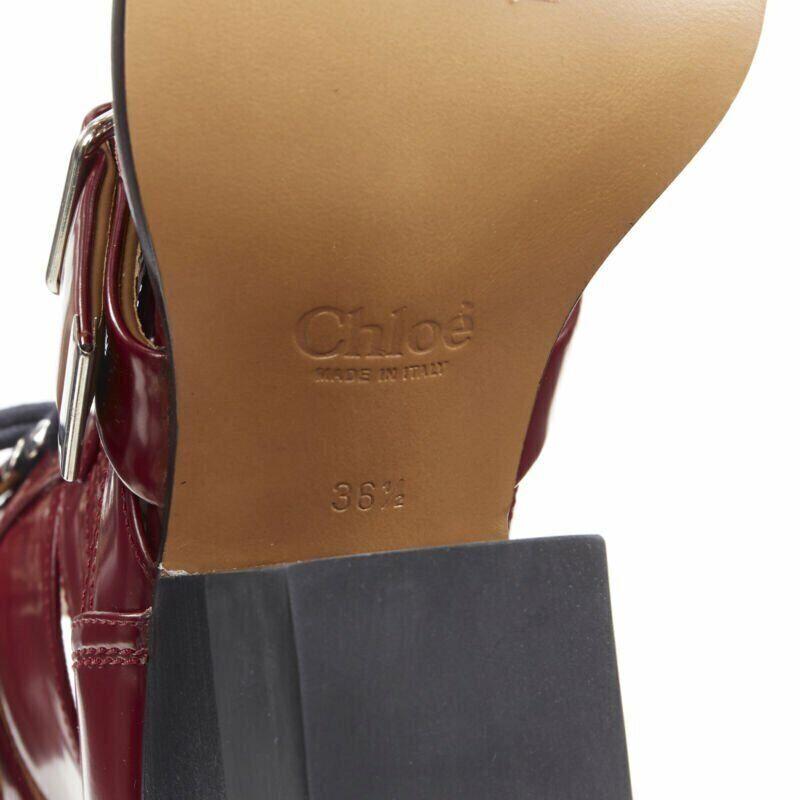new CHLOE Rylee burgundy red leather cut out buckled pointy ankle boot EU36.5 8
