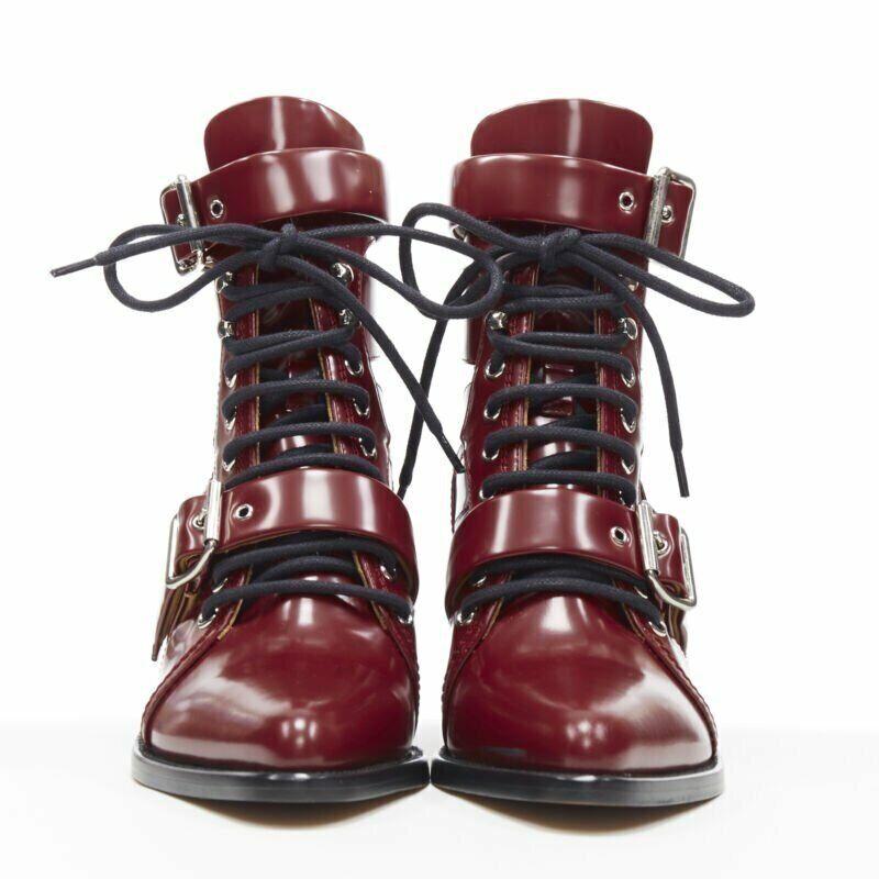 new CHLOE Rylee burgundy red leather cut out buckled pointy ankle boot EU36.5 In New Condition In Hong Kong, NT