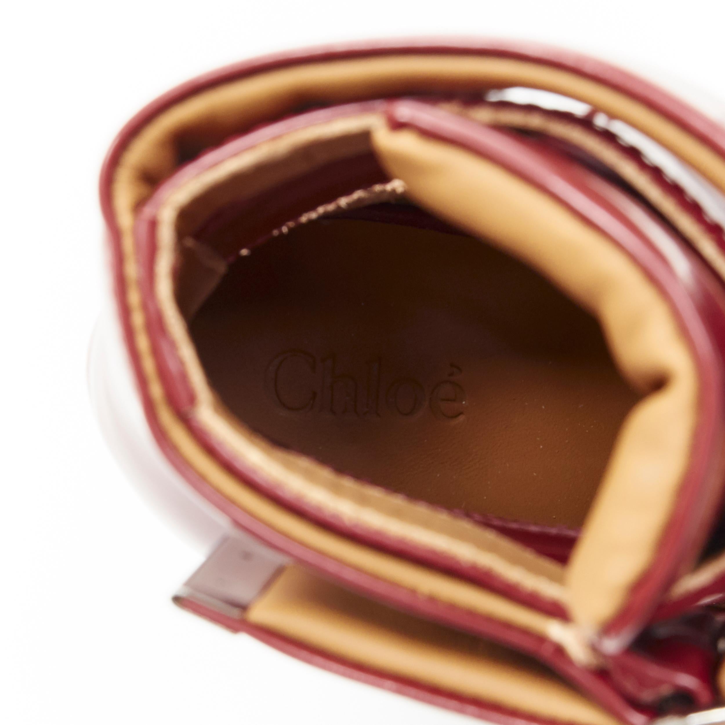 new CHLOE Rylee burgundy red leather cut out buckled pointy ankle boot EU38.5 3
