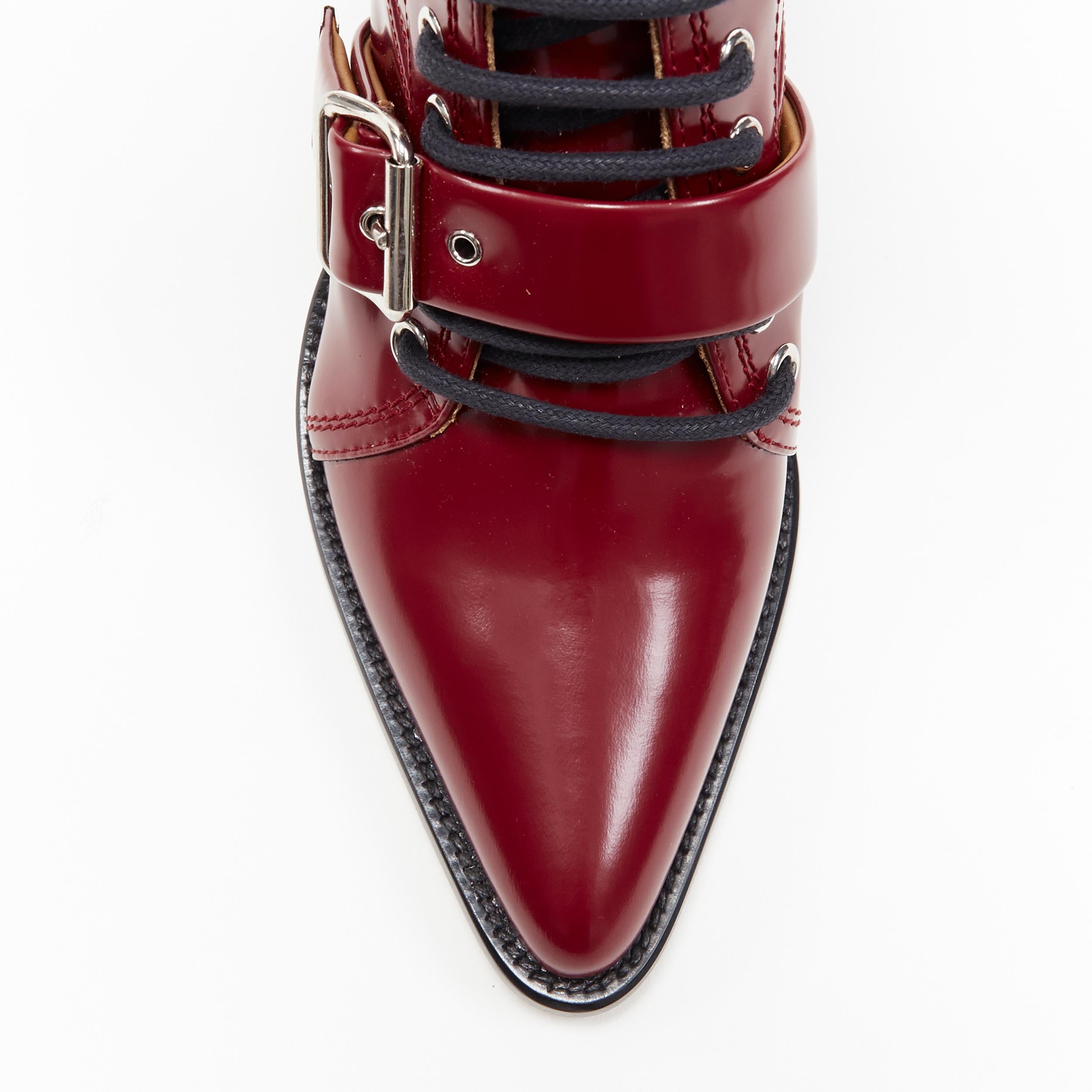 new CHLOE Rylee burgundy red leather cut out buckled pointy ankle boot EU38.5 In New Condition In Hong Kong, NT