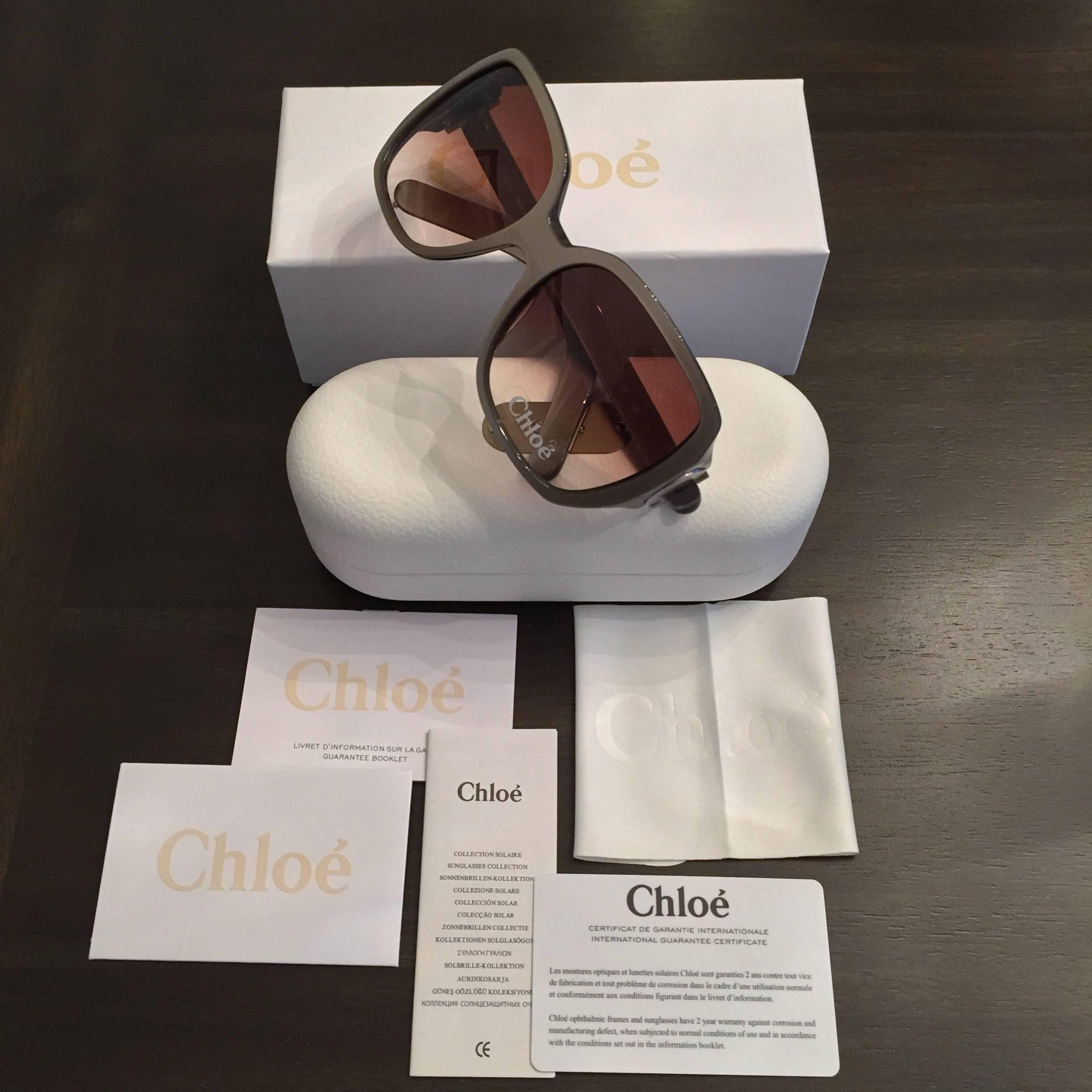 Women's New Chloe Silver Beige Sunglasses With Case & Box