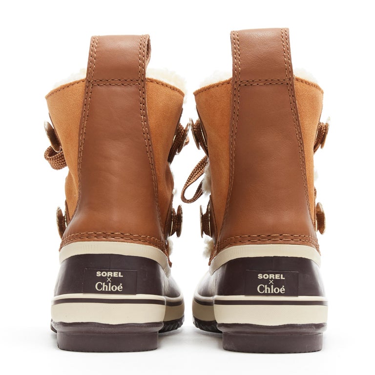 new CHLOE X SOREL tan brown suede calfksin shearling lined utilitarian boot  EU37 at 1stDibs | sorel chloe boots, chloe sorel boots, sorel x chloe boots