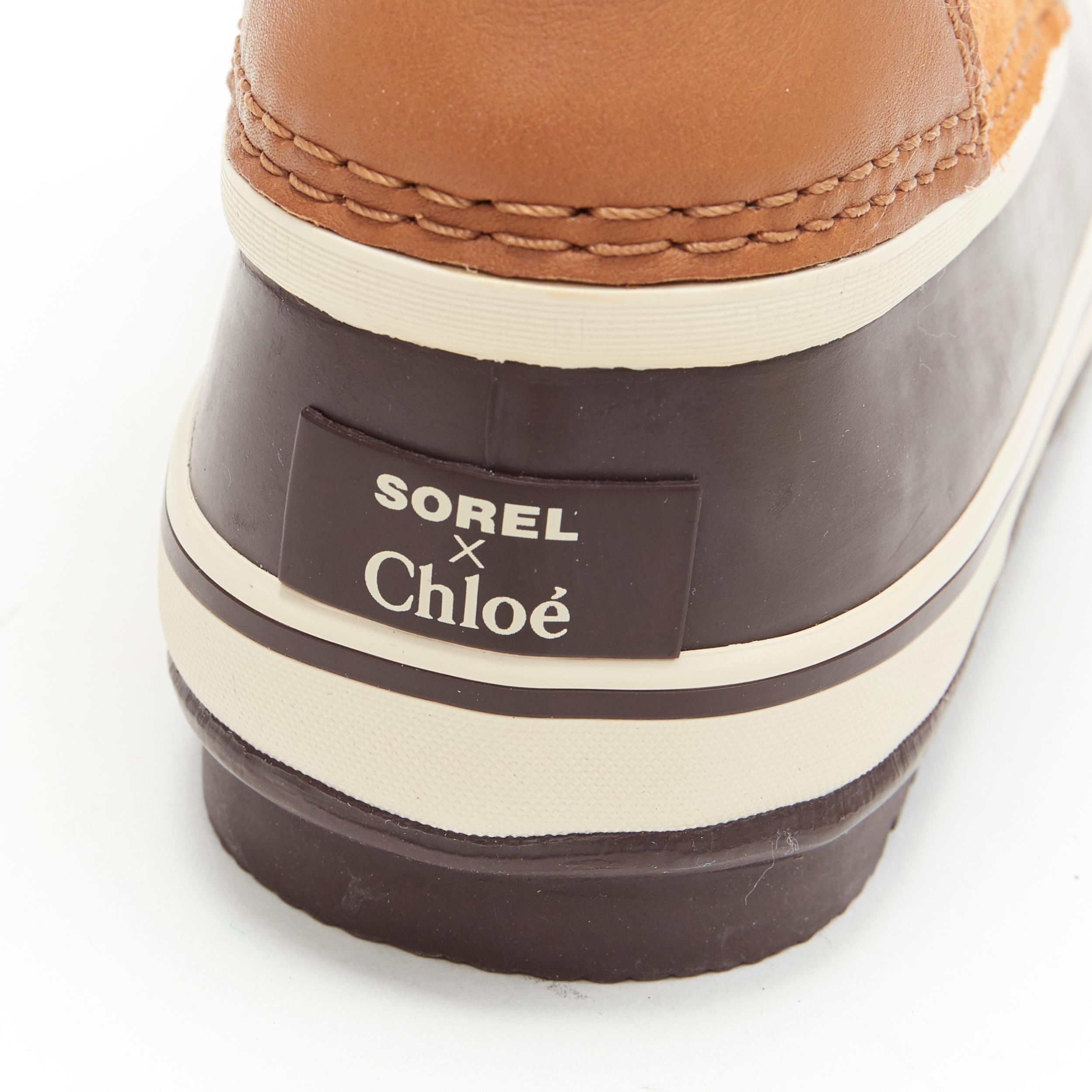 new CHLOE X SOREL tan brown suede calfksin shearling lined utilitarian boot EU37 In Excellent Condition In Hong Kong, NT