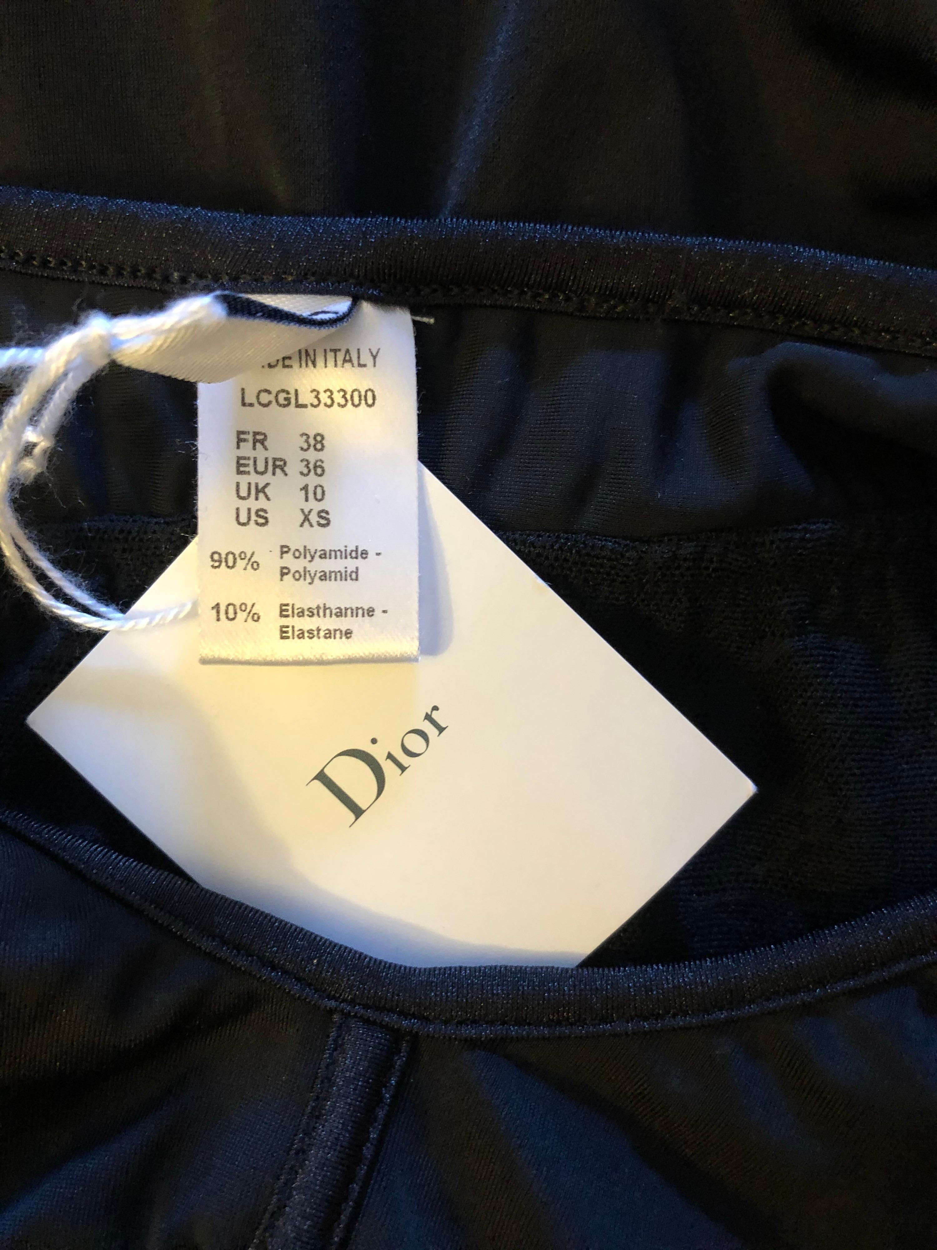 New Christian Dior 1990's Vintage Logo Monogram Sheer Black Bodysuit Swimsuit 6