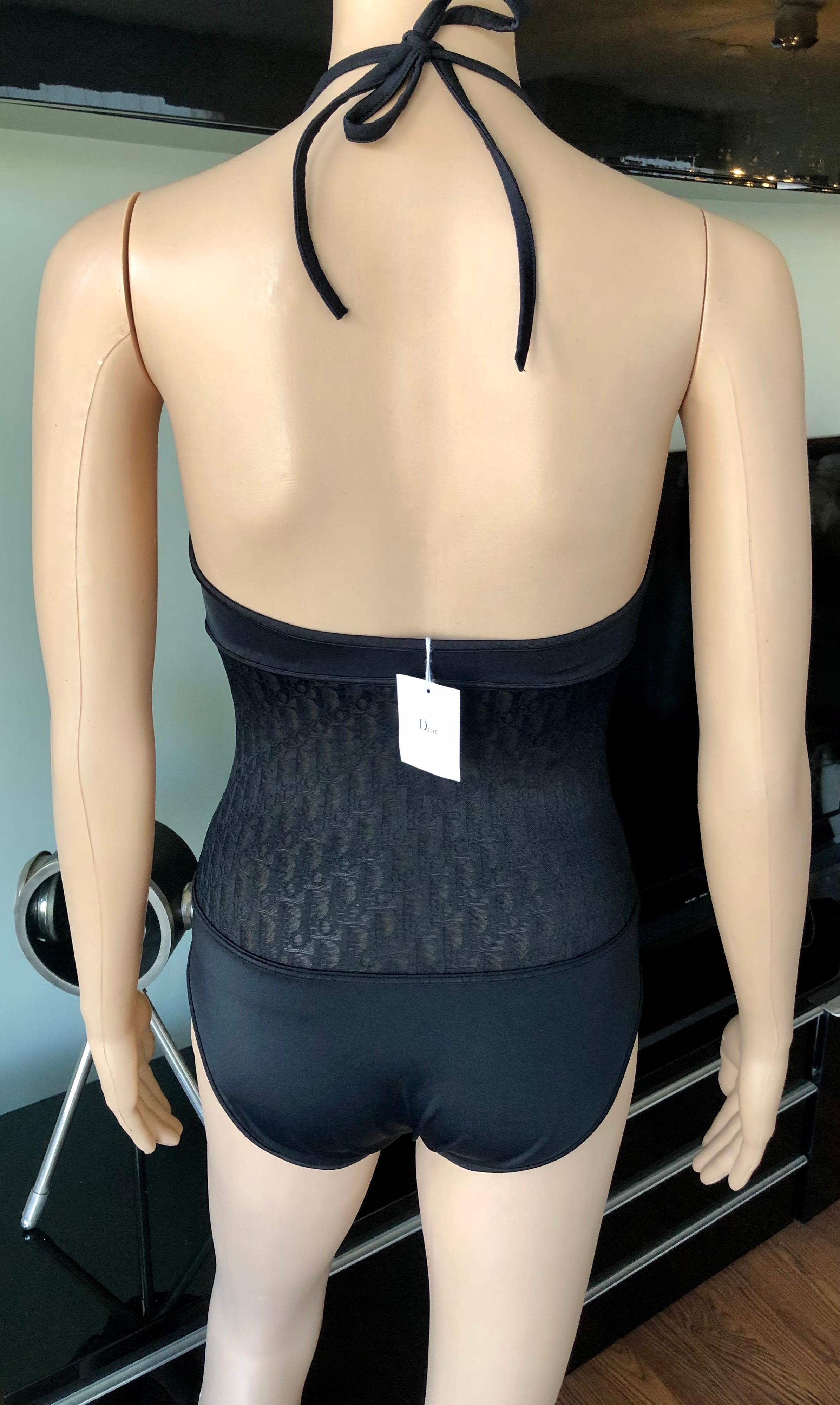 New Christian Dior 1990's Vintage Logo Monogram Sheer Black Bodysuit Swimsuit For Sale 3