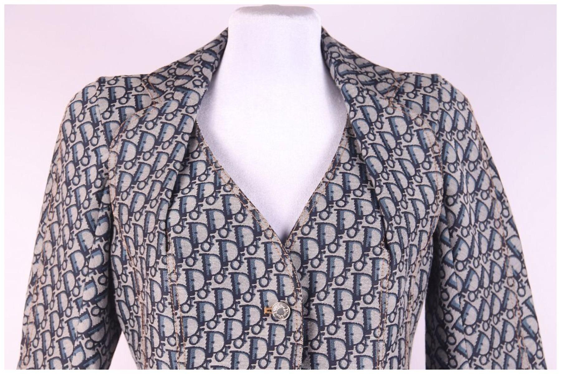 NEW CHRISTIAN DIOR 2005 Vintage Oblique Canvas Trotter Monogram Jacket SZ USA 10 For Sale 6