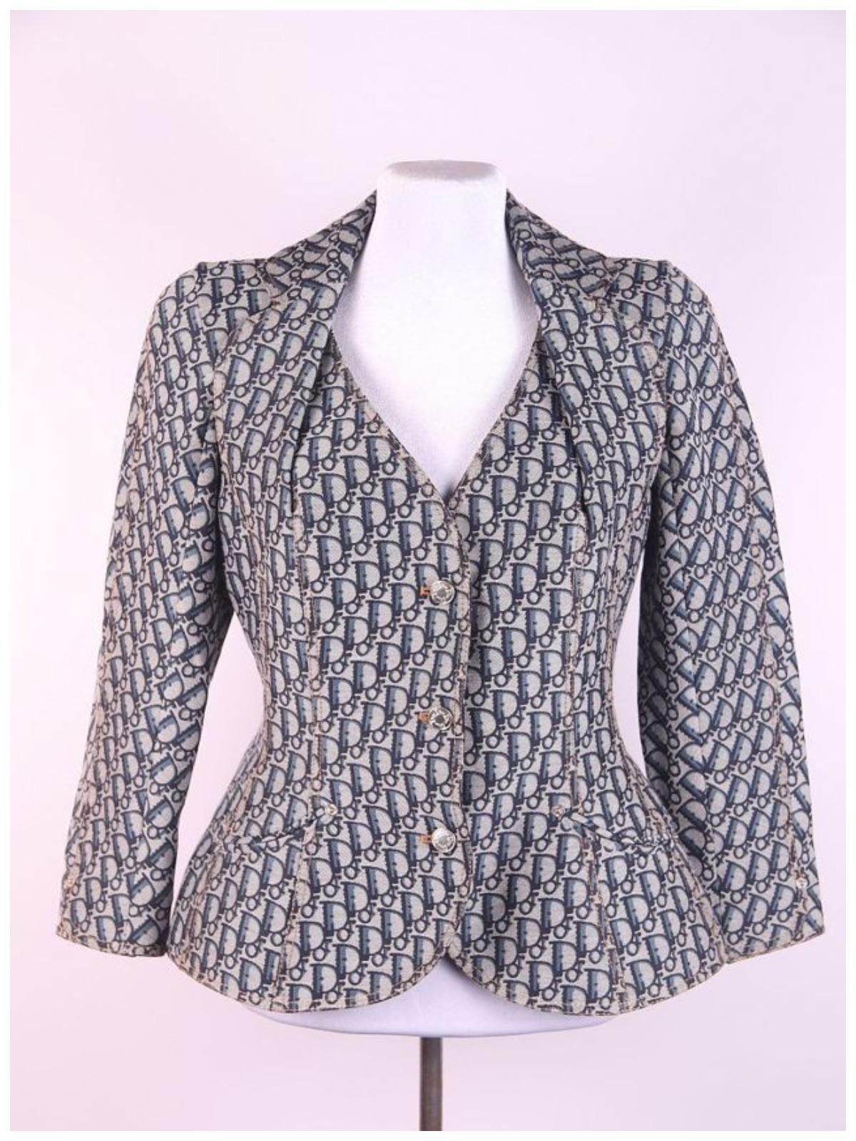 NEW CHRISTIAN DIOR 2005 Vintage Oblique Canvas Trotter Monogram Jacket SZ USA 10 For Sale 1