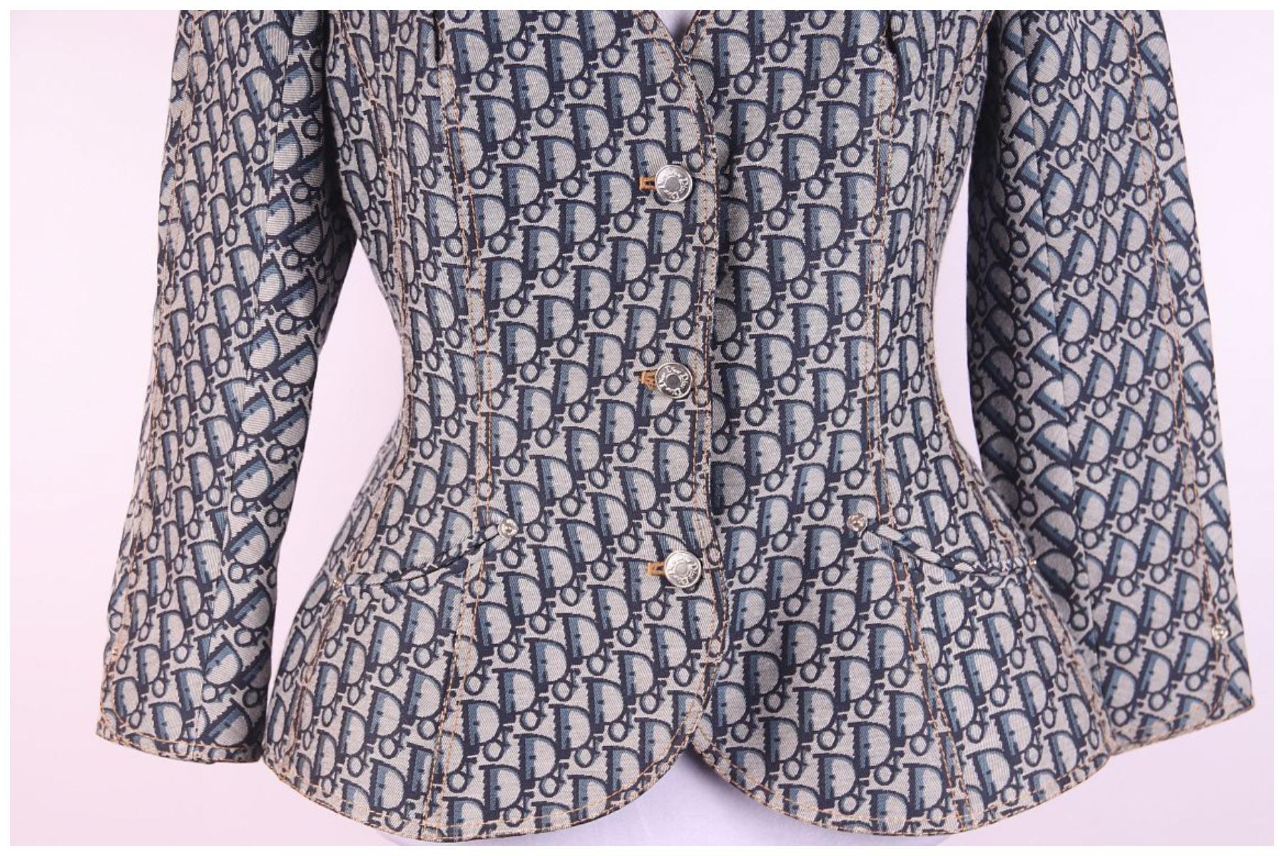 NEW CHRISTIAN DIOR 2005 Vintage Oblique Canvas Trotter Monogram Jacket SZ USA 10 For Sale 5