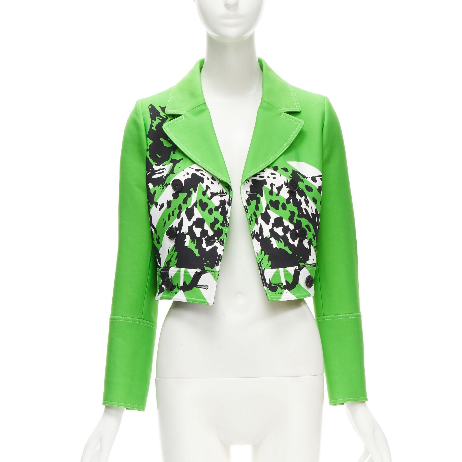 Green new CHRISTIAN DIOR 2022 Runway green Fantaisie animalier cropped jacket FR34 XS For Sale