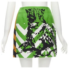 CHRISTIAN DIOR 2022 Laufsteg neongrüner geometrischer Leopardenrock FR34 XS