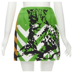 new CHRISTIAN DIOR 2022 Runway neon green geometric leopard skirt FR34 XS