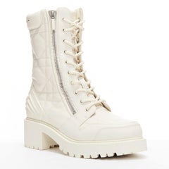 new CHRISTIAN DIOR 2023 D-Leader white Cannage quilted leather ankle boots EU38