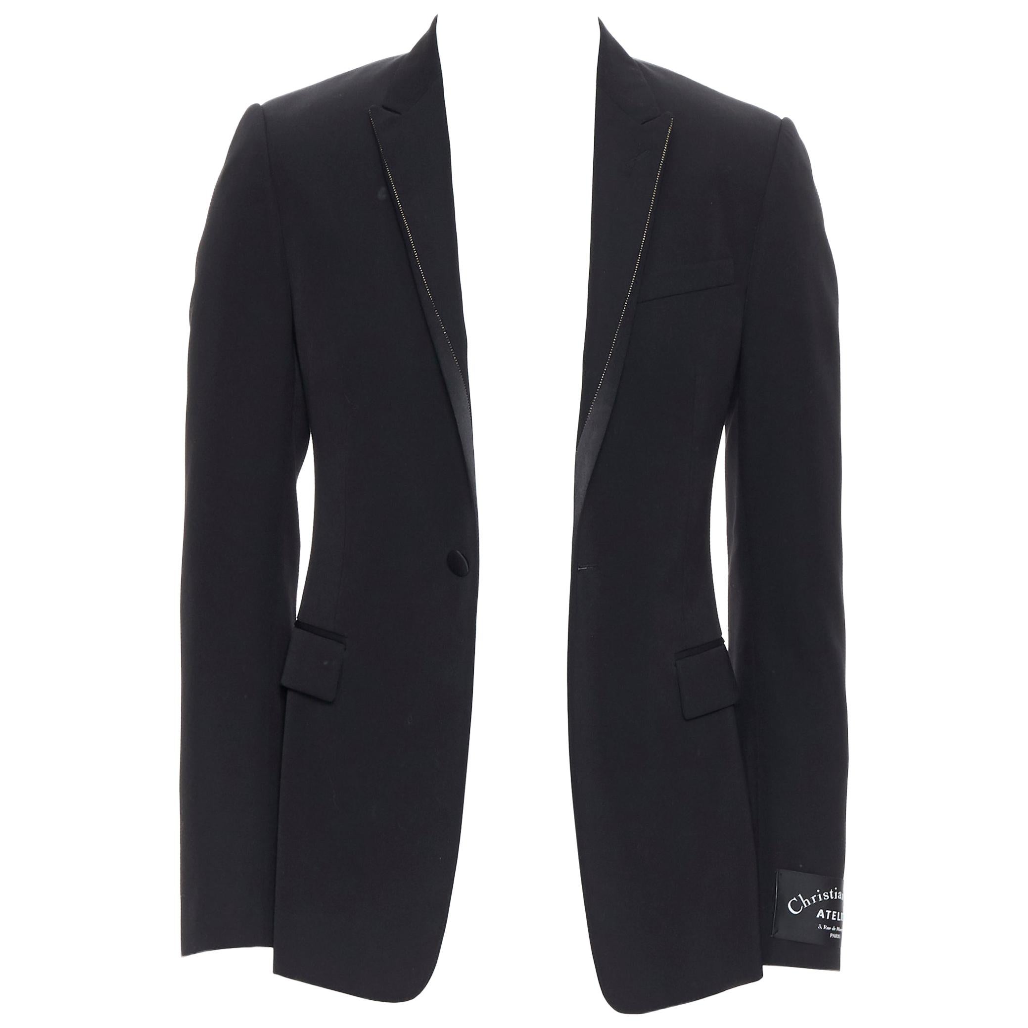 new CHRISTIAN DIOR ATELIER black wool gold stitch peak lapel tuxedo blazer FR46