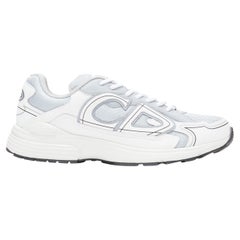 Neuer CHRISTIAN DIOR B30 CD niedriger Läufer aus weißem Leder und grauem Netz EU42