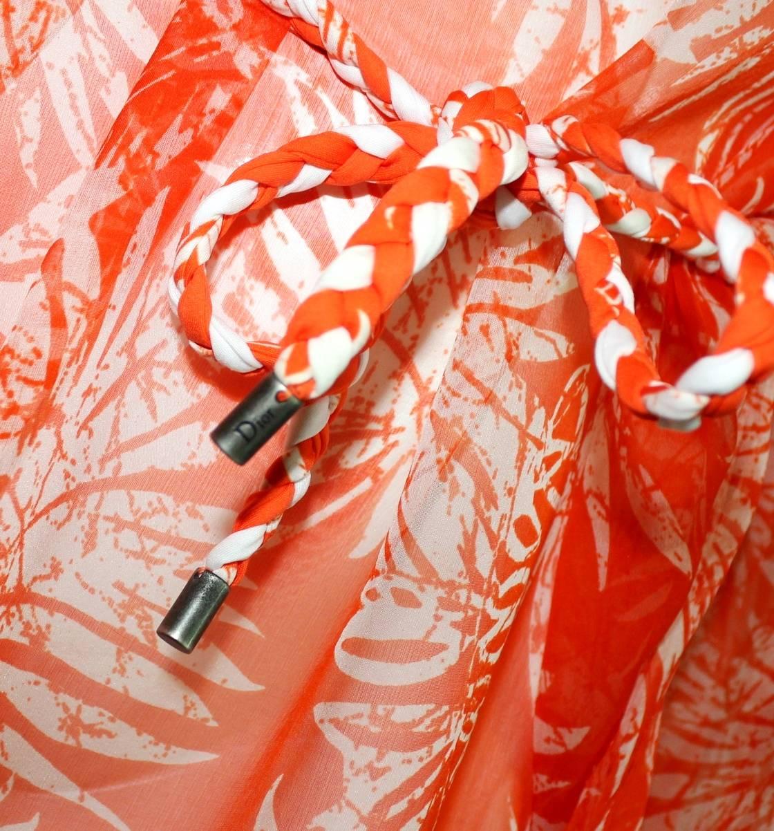 NEU Christian Dior Chiffon Seide bedruckte Tunika Kaftan Kleid mit Gürtel 40 (Orange) im Angebot