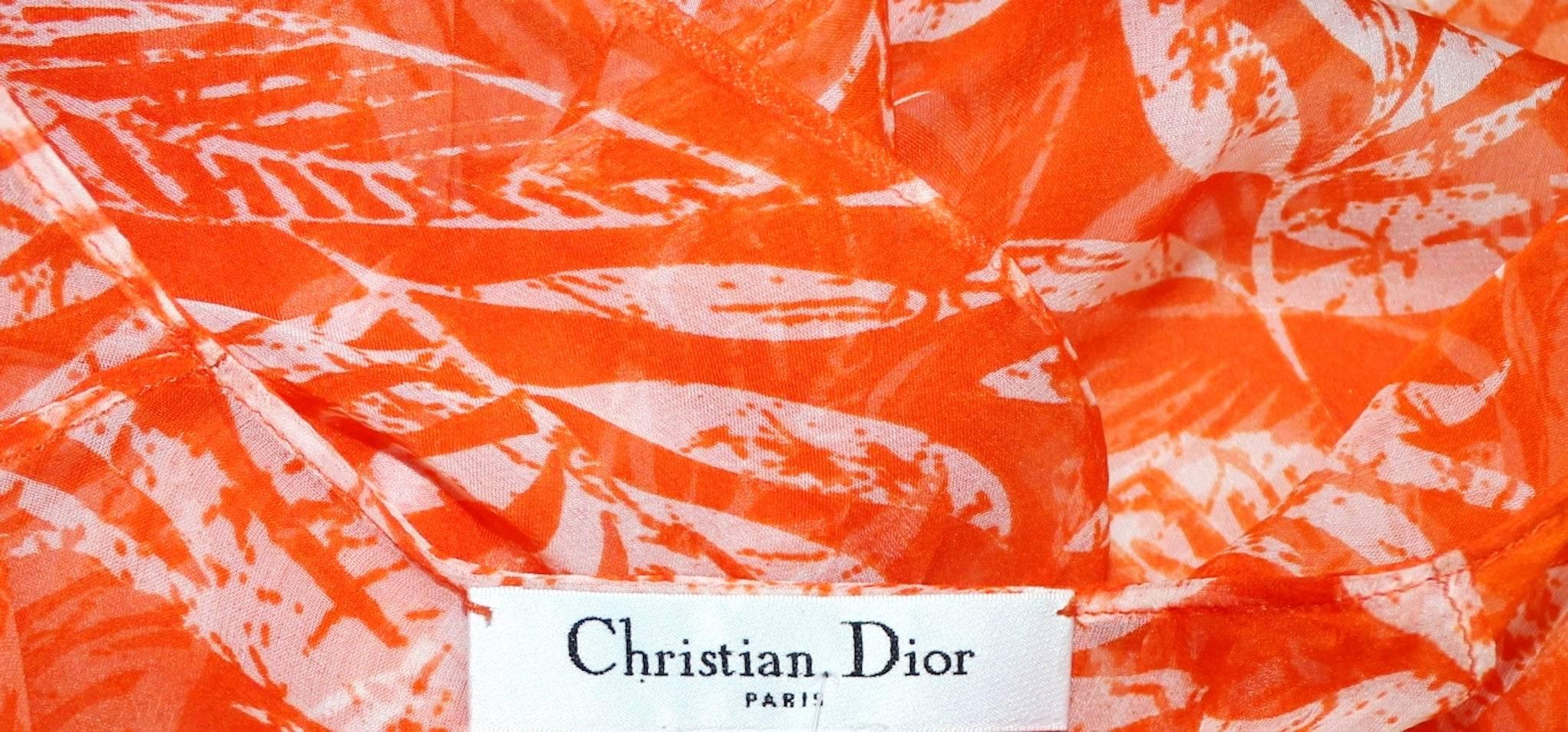 NUEVO Christian Dior Túnica de gasa con cinturón y estampado de seda Vestido de playa 40 en venta 1