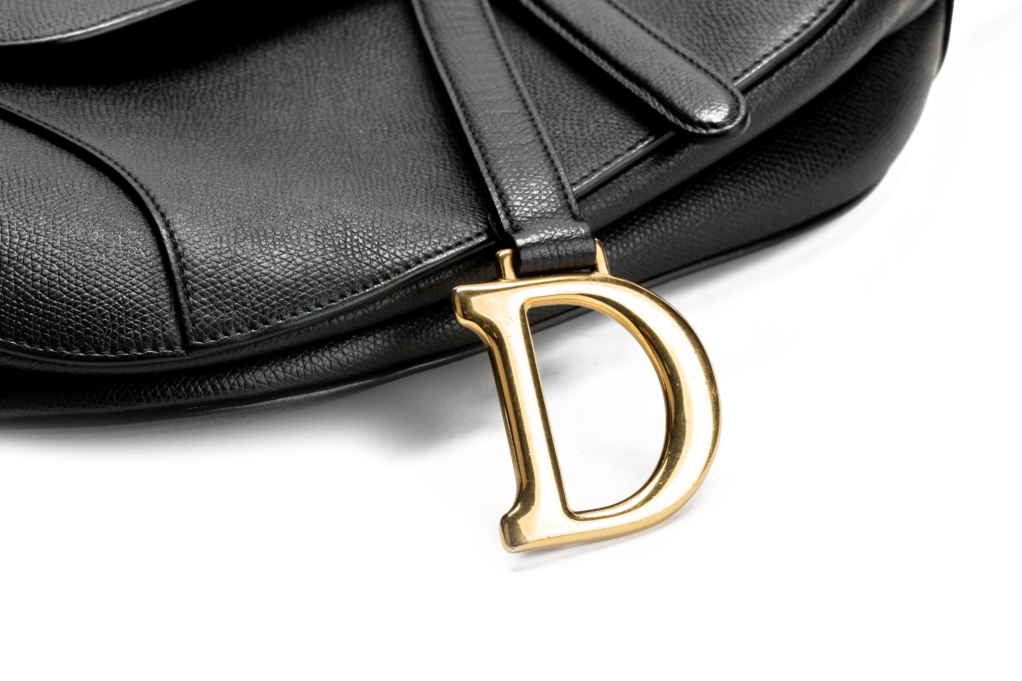 New Christian Dior Black Gold Calfskin Saddle Bag In New Condition In West Hollywood, CA