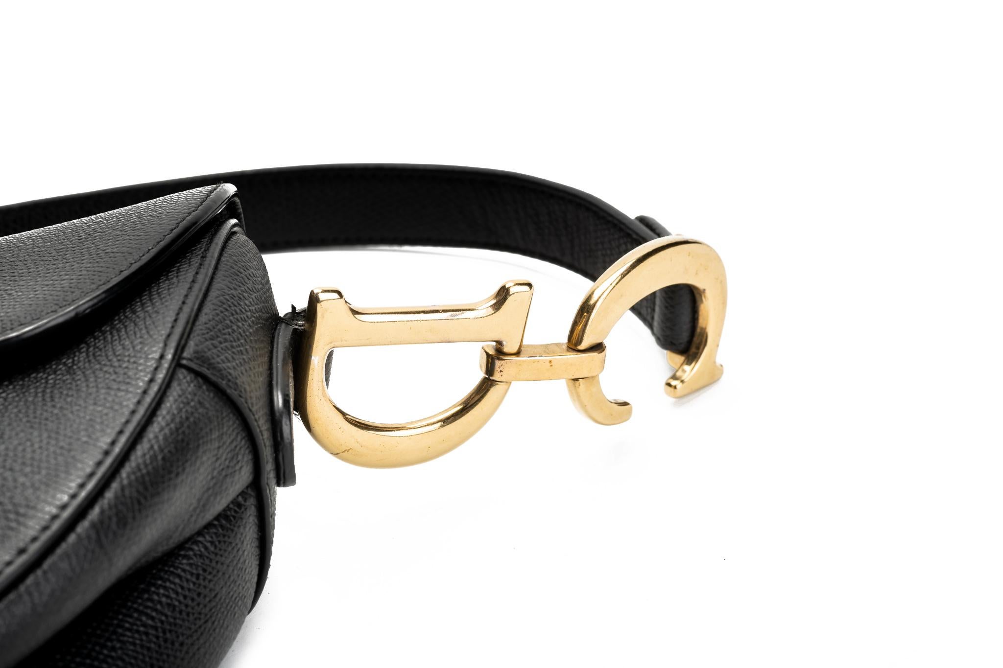 Women's New Christian Dior Black Gold Calfskin Saddle Bag