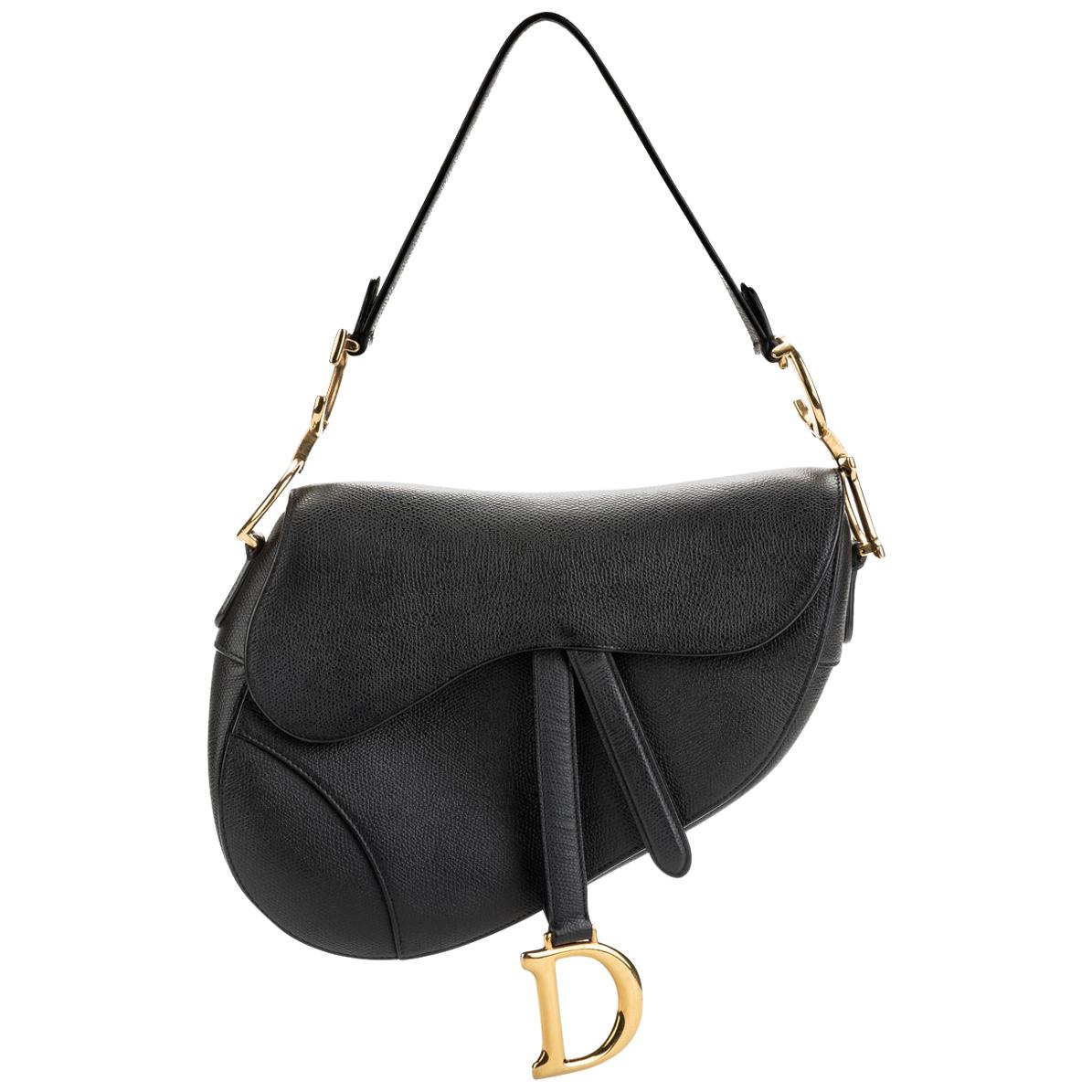 New Christian Dior Black Gold Calfskin Saddle Bag
