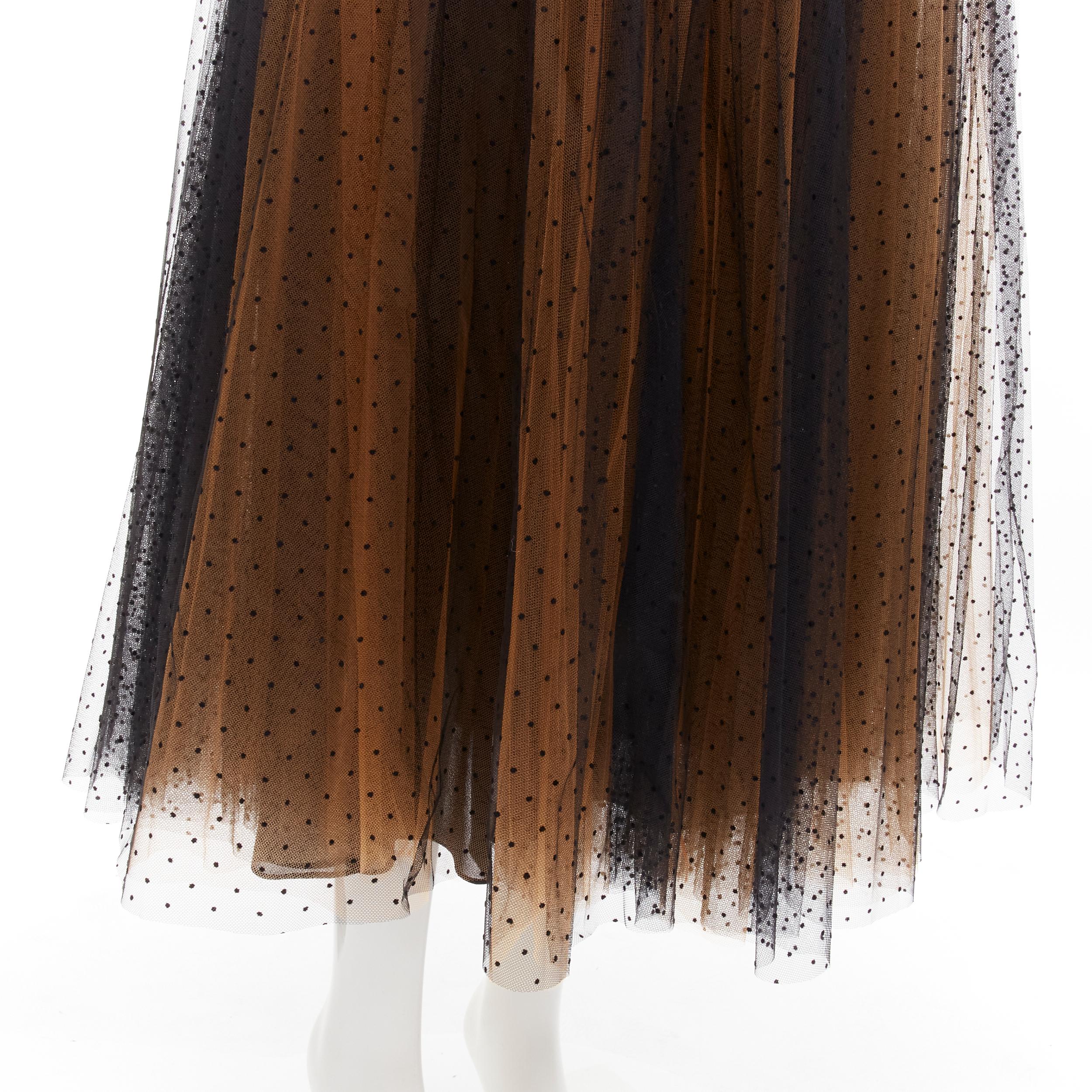 new CHRISTIAN DIOR black polka dot orange tulle flared midi skirt FR36 S 2