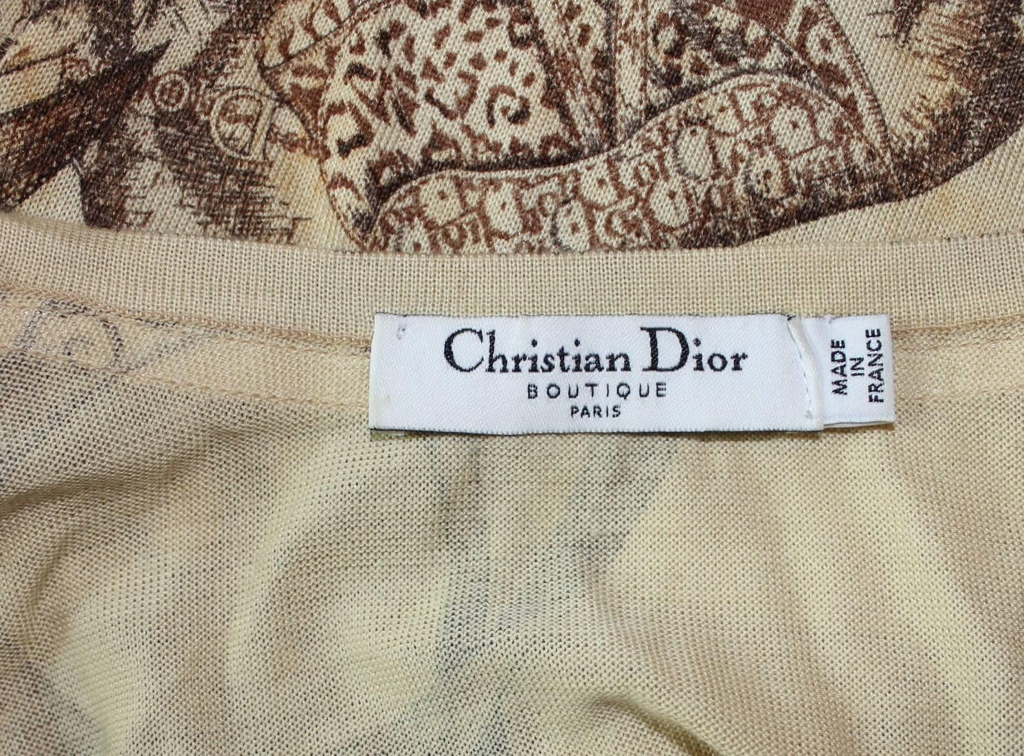 Brown NEW Christian Dior John Galliano Cashmere Saddle Bag Print Cardigan Twin Set 36 For Sale