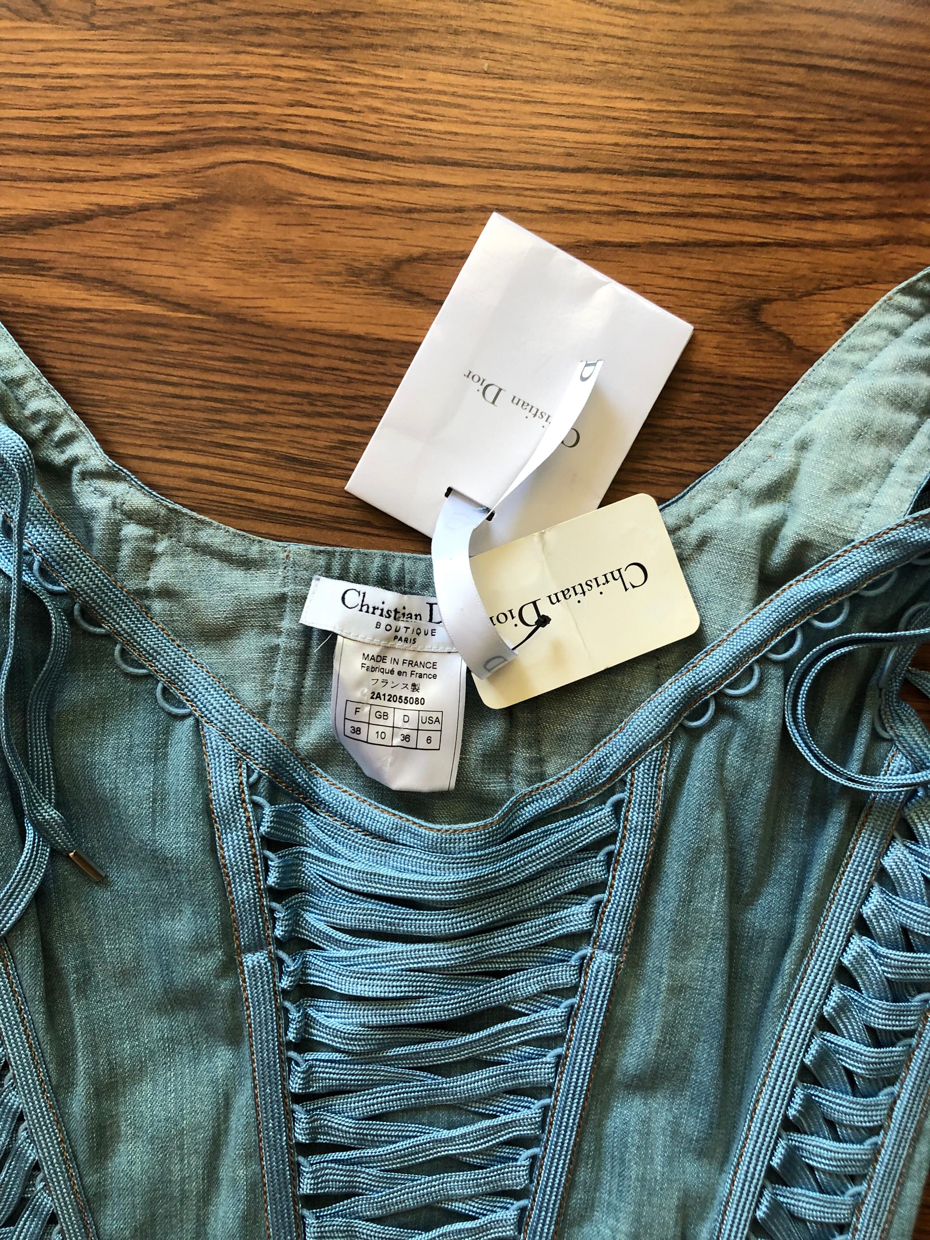 Neu Christian Dior by John Galliano S/S 2002 Denim Bustier Korsett Top im Zustand „Neu“ in Naples, FL