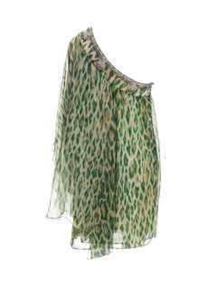 NEW Christian Dior Embellished One Shoulder Cheetah Signature Dress Gown