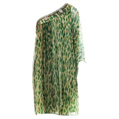 NEW Christian Dior Embellished One Shoulder Cheetah Signature Dress Gown