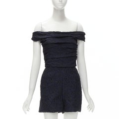 nuovo CHRISTIAN DIOR Fantaisie navy cloque floreale fuori dalla spalla pagliaccetto FR34 XS