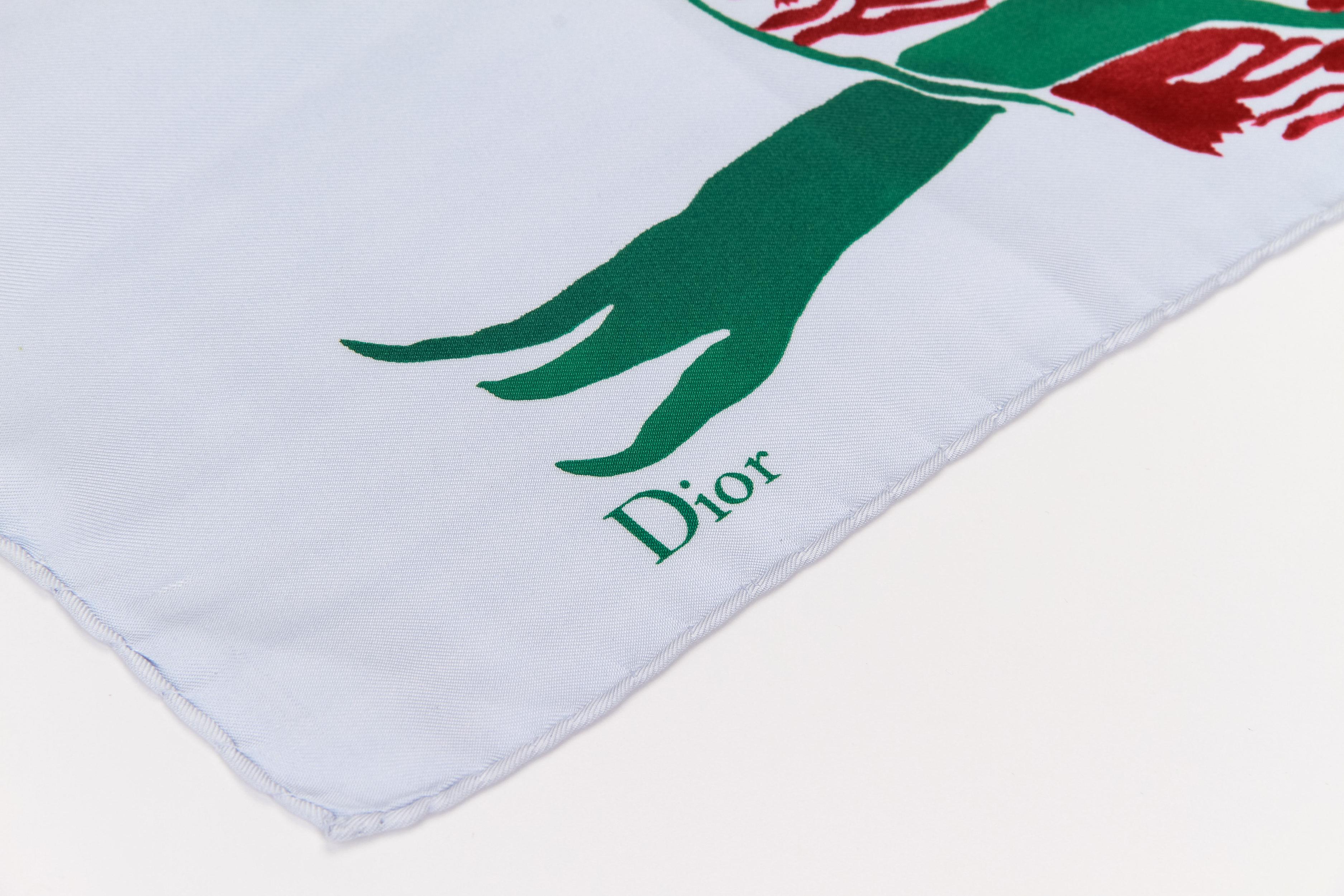 Gris Christian Dior - Écharpe en soie imprimée forêt, état neuf en vente