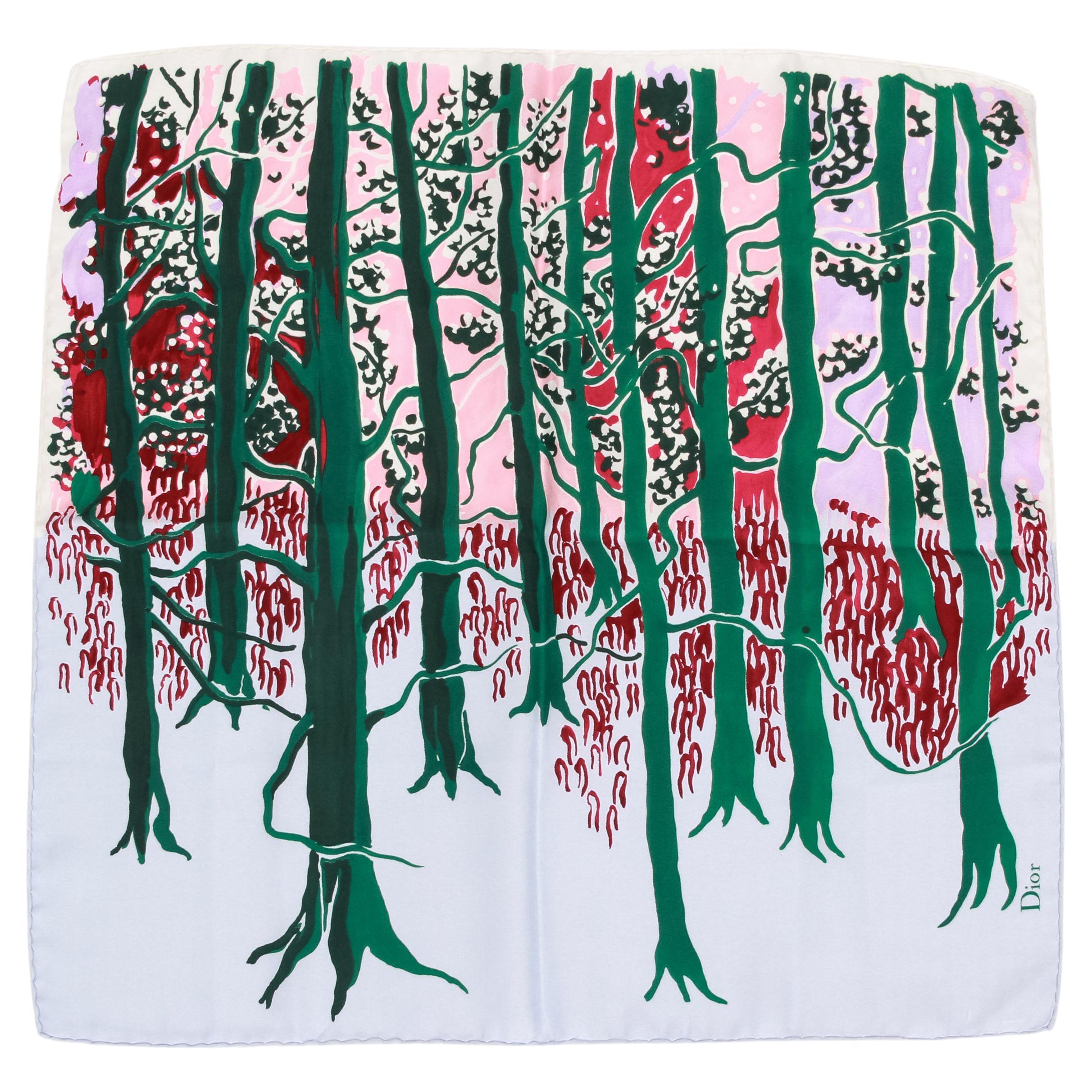 New Christian Dior Forest Print Silk Scarf For Sale