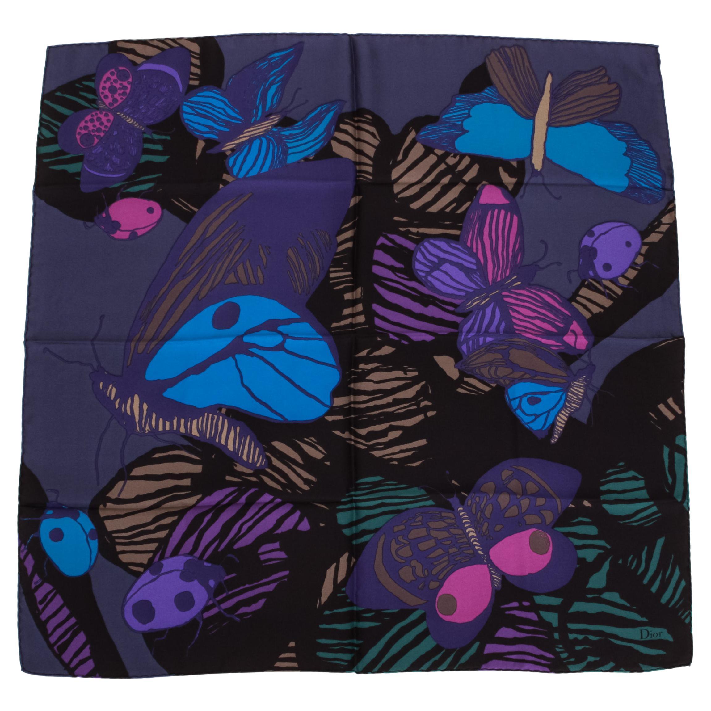 New Christian Dior Graphic Butterfly Print Scarf For Sale