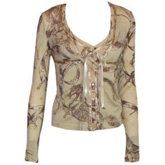 NEW Christian Dior John Galliano Cashmere Saddle Bag Print Cardigan Twin Set 36