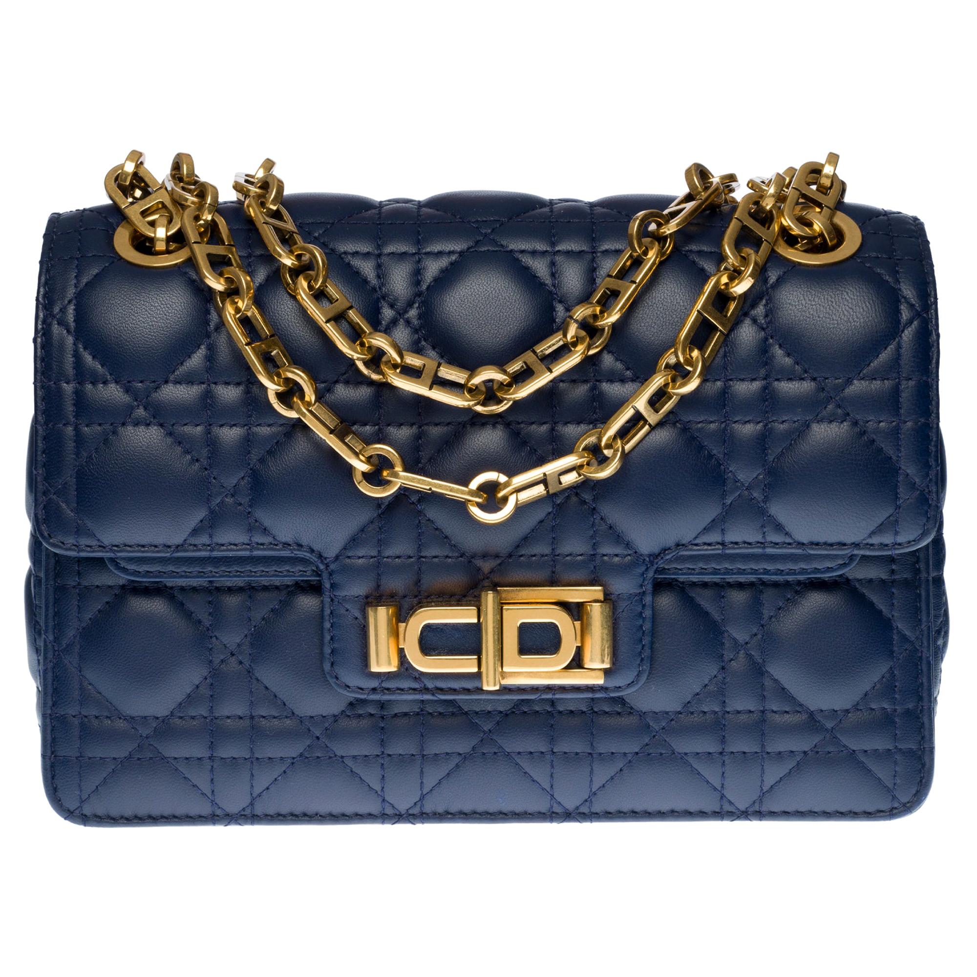 New /Christian Dior Miss Dior Shoulder bag in Navy Blue cannage leather, GHW