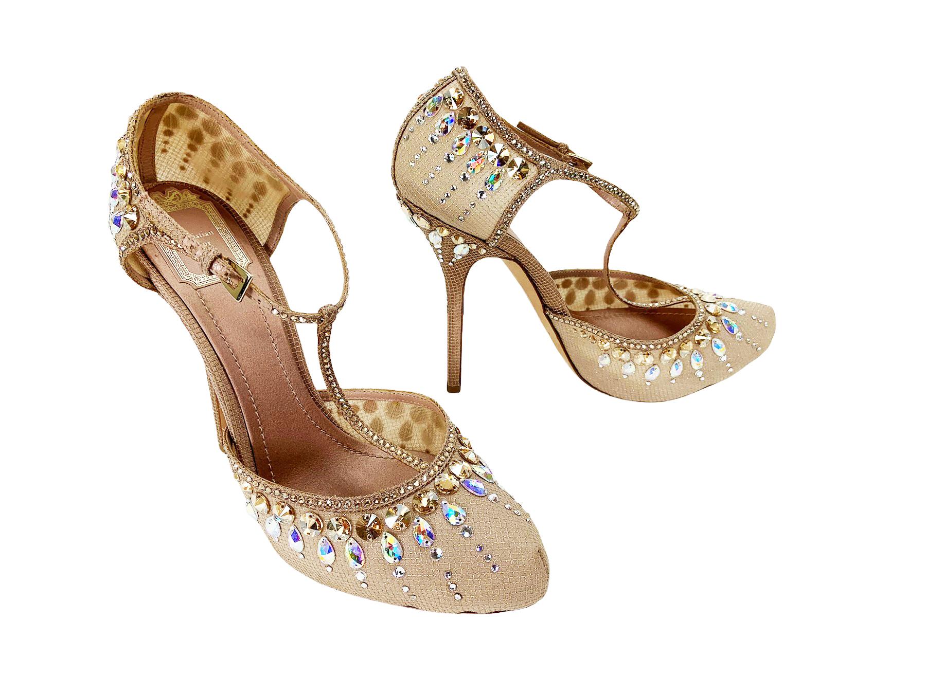 Nouveau Christian Dior Nude Crystal Embellis T-strap Shoes Pumps 39.5  Neuf - En vente à Montgomery, TX
