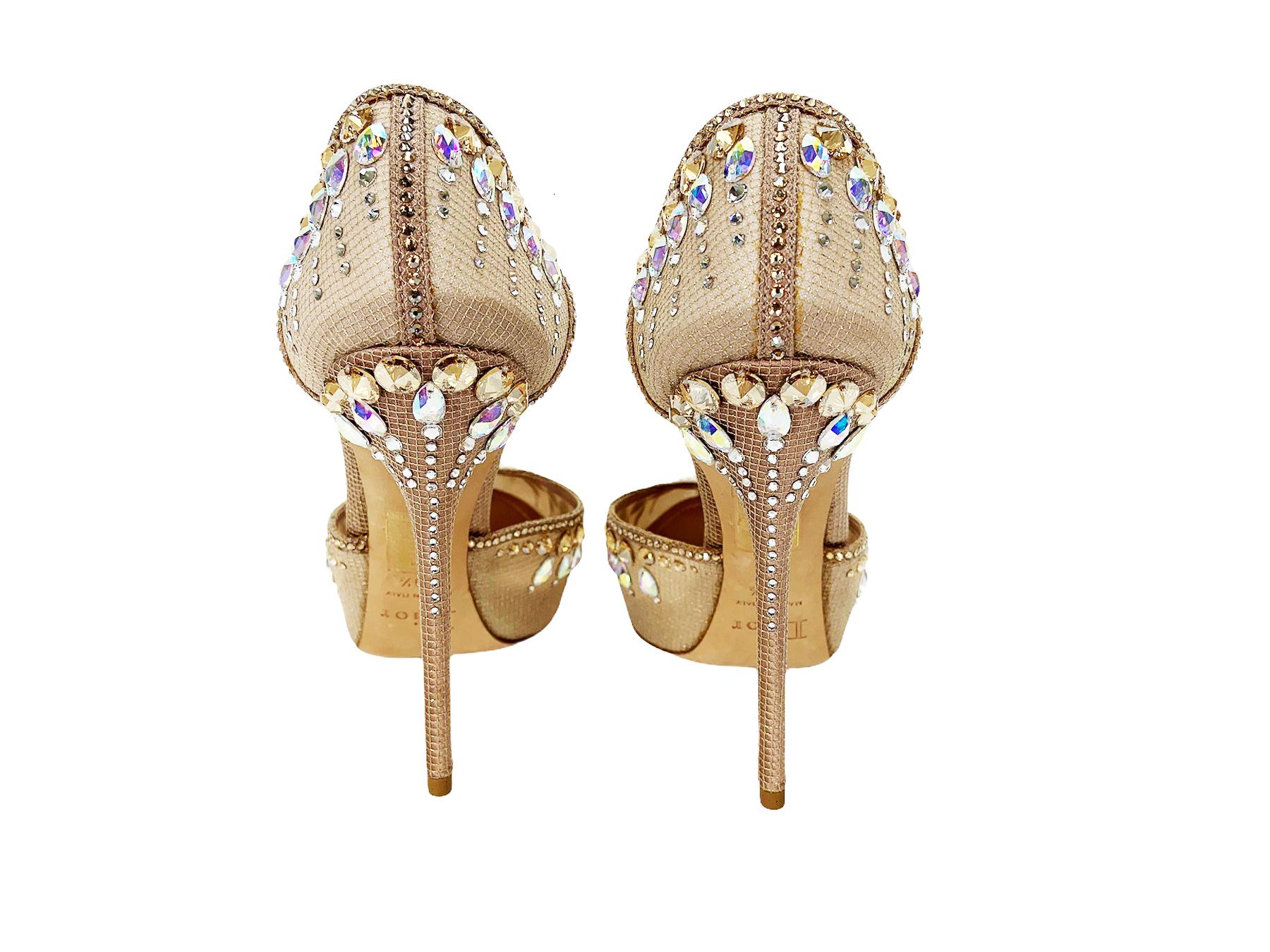 Beige New Christian Dior Nude Crystal Embellished T-strap Shoes Pumps 39.5  For Sale
