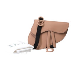 Nuevo bolso de mano Christian Dior con cinturón Saddle de piel de becerro color Fard, BHW