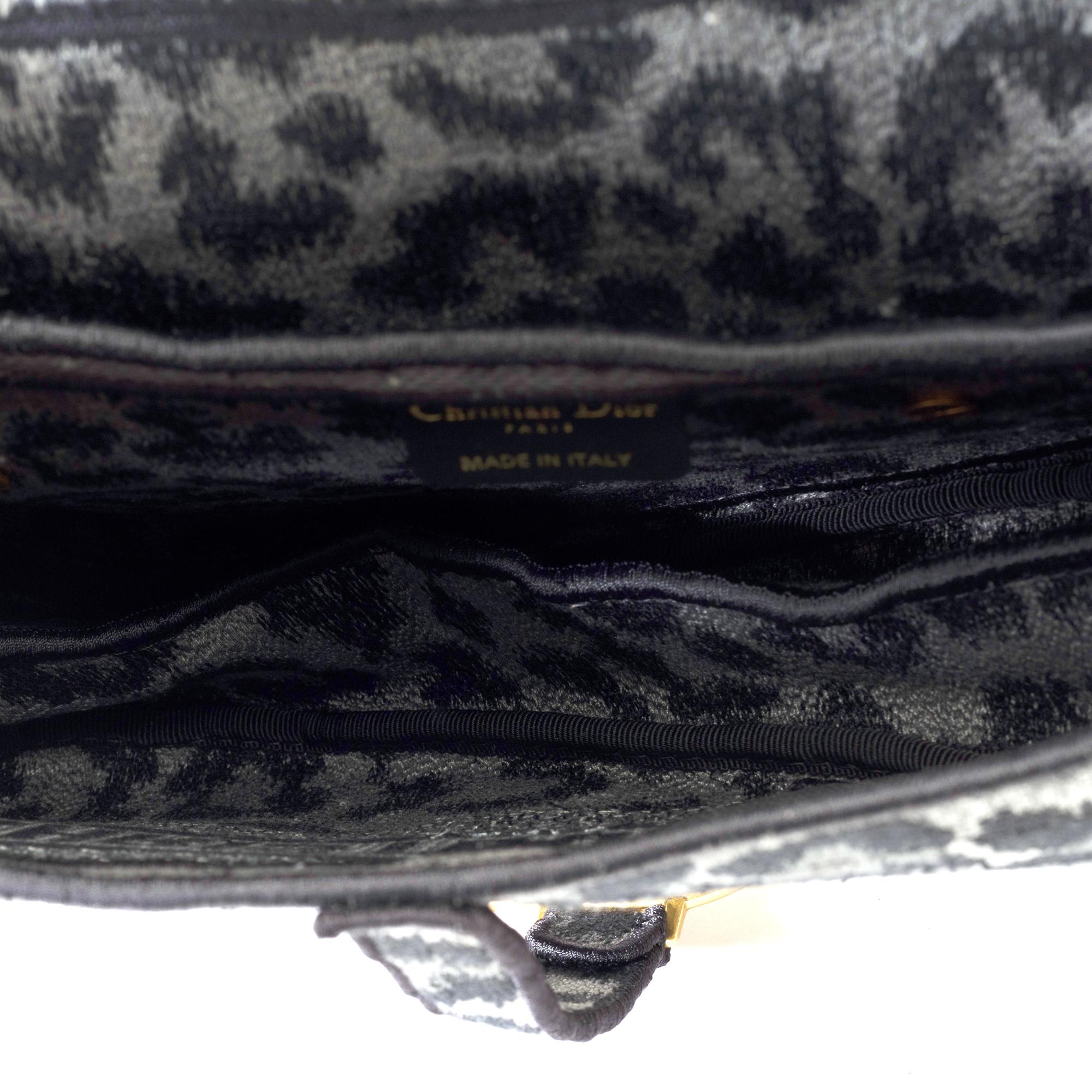 New Christian Dior Saddle Mizza leopard pattern in grey/black canvas , AGHW For Sale 5