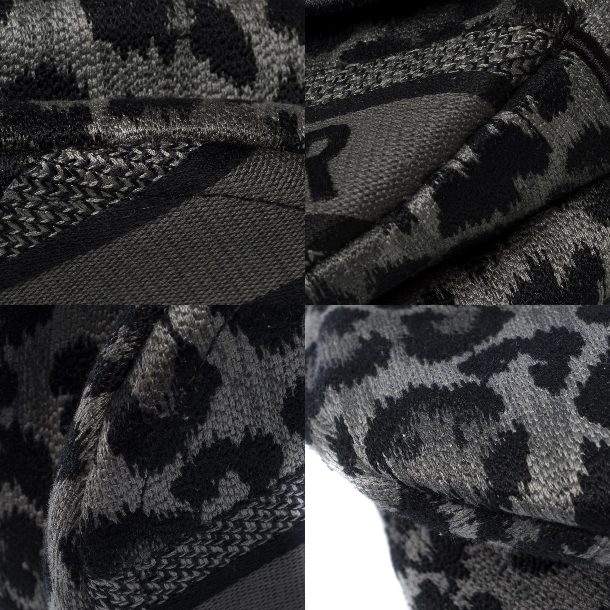 New Christian Dior Saddle Mizza leopard pattern in grey/black canvas , AGHW For Sale 8