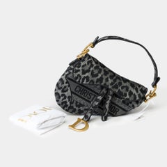 New Christian Dior Saddle Mizza leopard pattern in grey/black canvas , AGHW