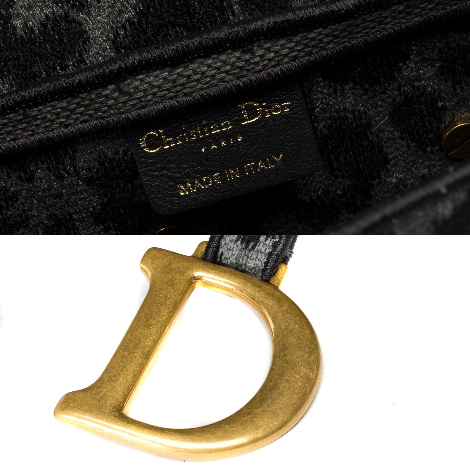 New Christian Dior Saddle Mizza leopard pattern in grey/black canvas , AGHW For Sale 3