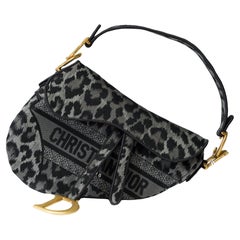 New Christian Dior Saddle Mizza leopard pattern in grey/black canvas , AGHW