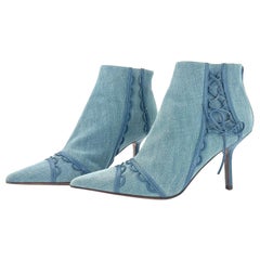 NEW Christian Dior SS 2002 Galliano Blue Bow Pointed Toe Heeled Booties 41.5
