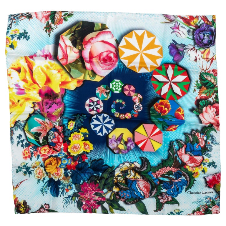 New Christian Lacroix Silk Grey Multicolor Scarf For Sale