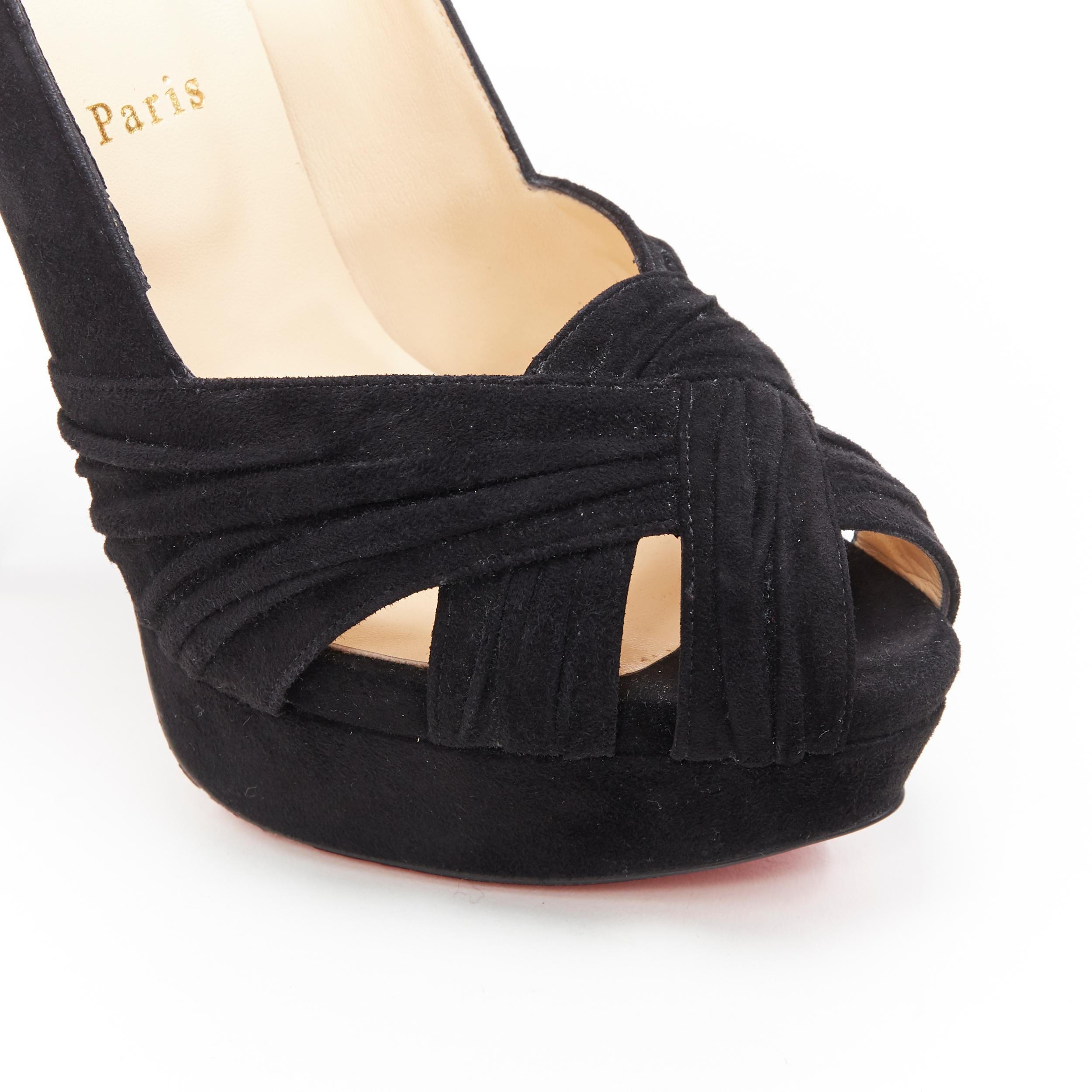 new CHRISTIAN LOUBOUTIN Aborina 150 black suede cross strap platform pump EU40
Brand: Christian Louboutin
Designer: Christian Louboutin
Model Name / Style: Aborina 150
Material: Suede
Color: Black
Pattern: Solid
Lining material: Leather
Extra