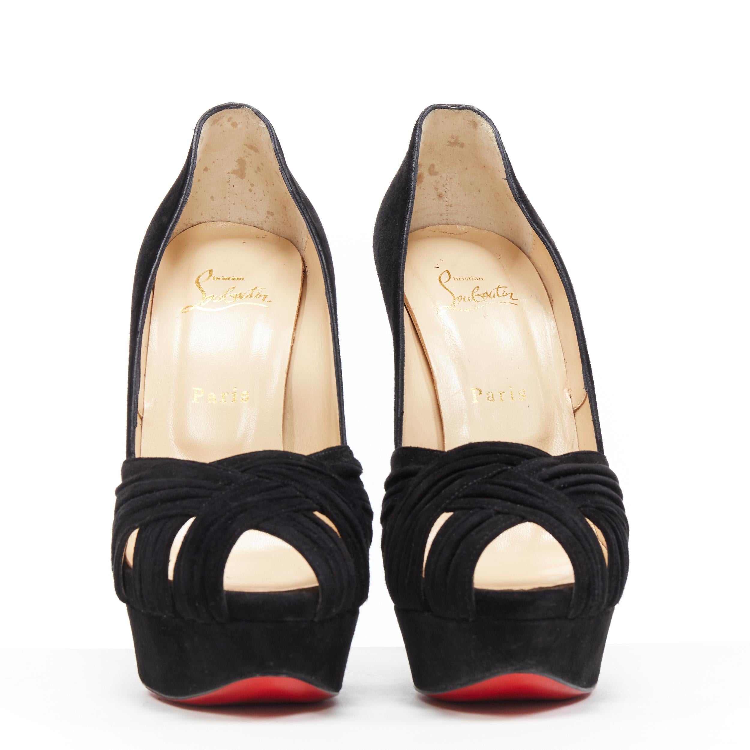 new CHRISTIAN LOUBOUTIN Aborina 150 black suede cross strap platform pump EU40 In Excellent Condition In Hong Kong, NT
