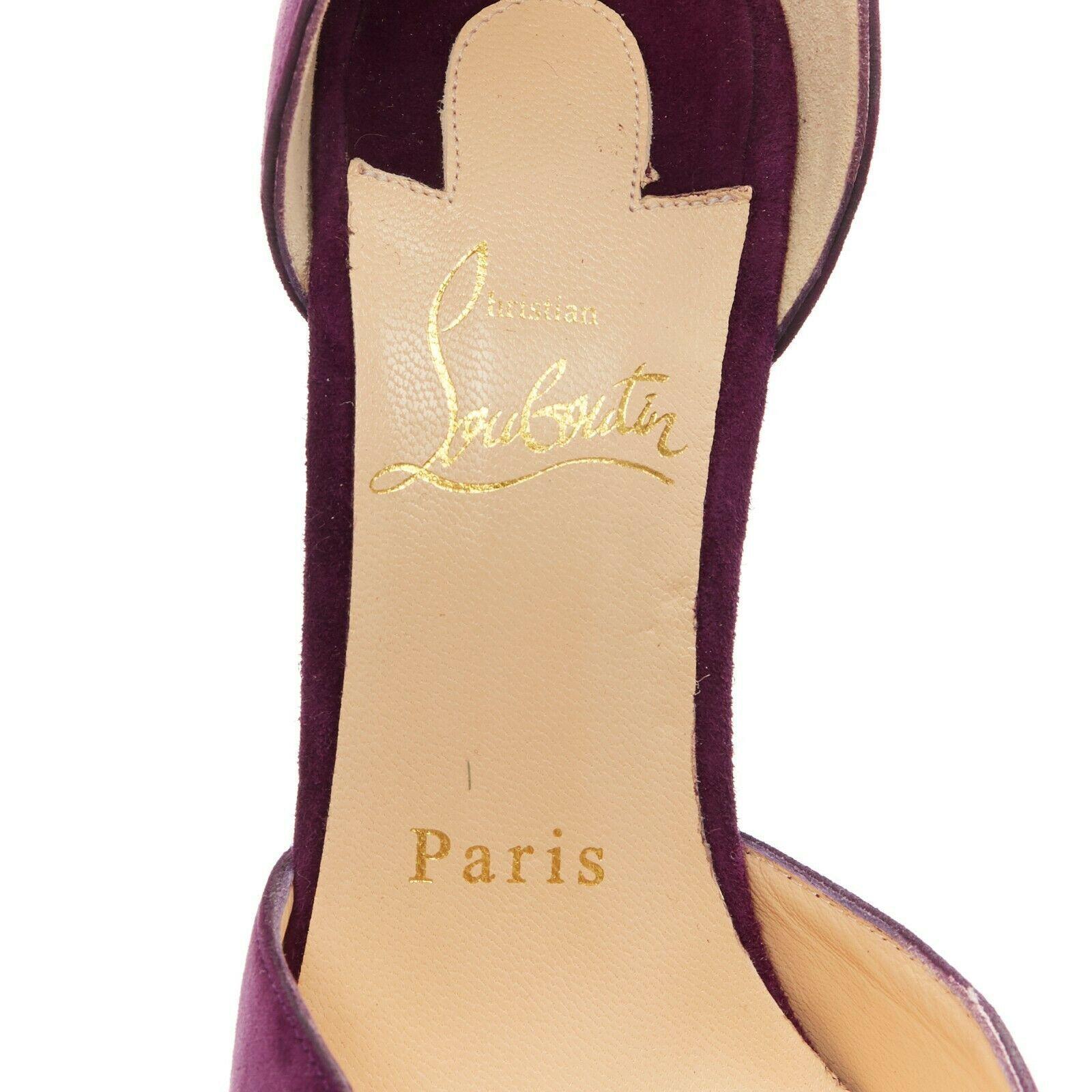 new CHRISTIAN LOUBOUTIN Aketi 100 purple suede scallop ankle strap heel EU37 4