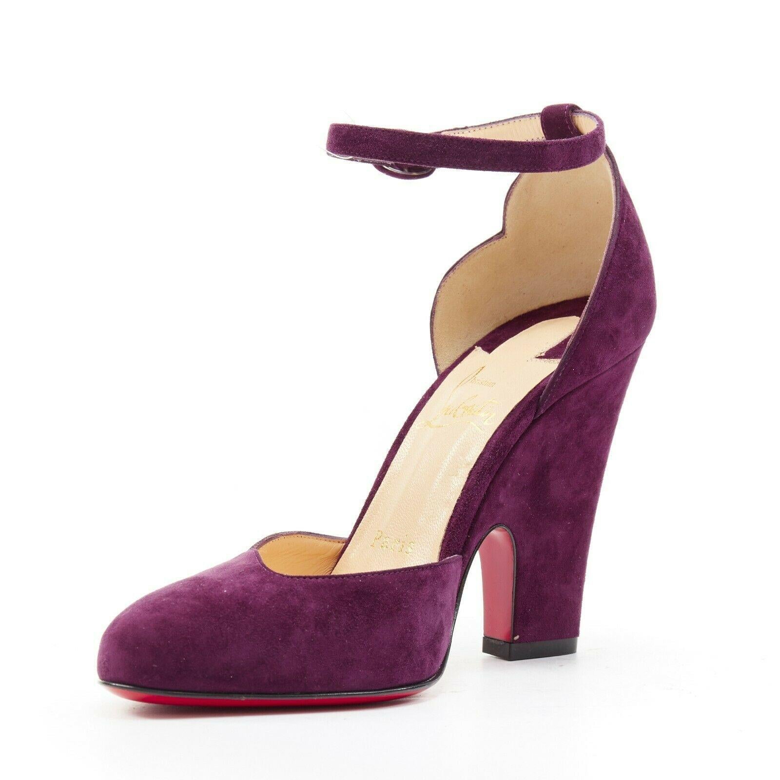 Black new CHRISTIAN LOUBOUTIN Aketi 100 purple suede scallop ankle strap heel EU37